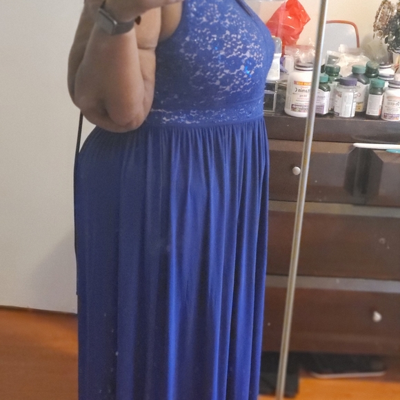 Laura Plus Lace and Sequin Navy Blue Maxi Floor Length Dress - Size 20 - Picture 8 of 13